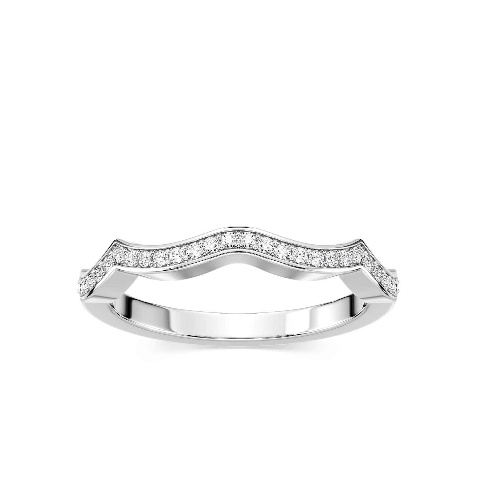 Shown in 14k White Gold|Unique diamond accented wedding ring with wavy band design set in 14k white gold