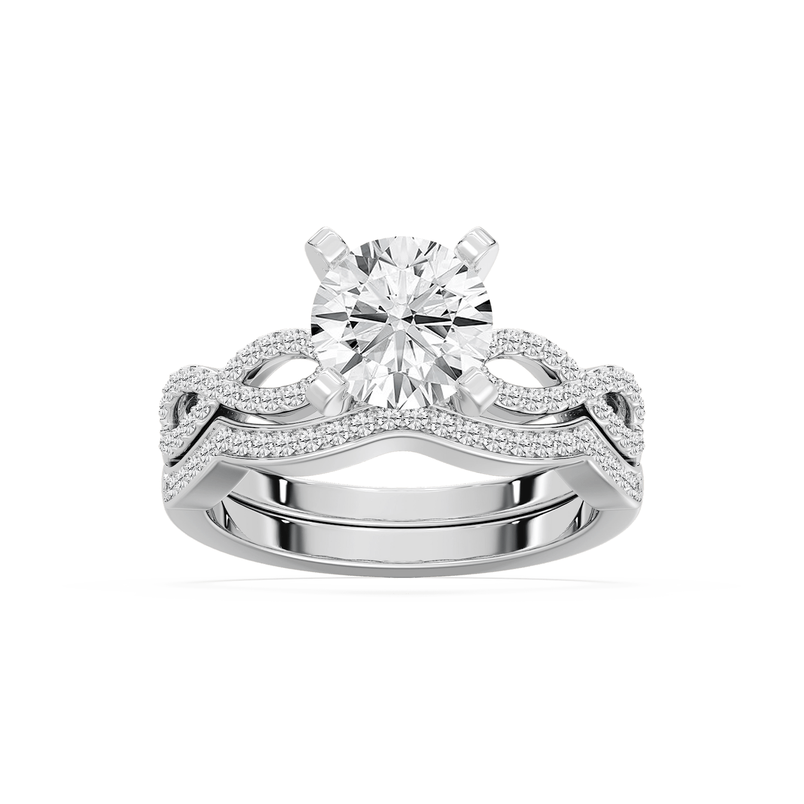 Allure Wedding Set shown with a 1.0ct Round cut Lab-Grown Diamond in recycled 14K white gold | Allure Wedding Set 1.0ct round cut lab grown diamond recycled 14K white gold