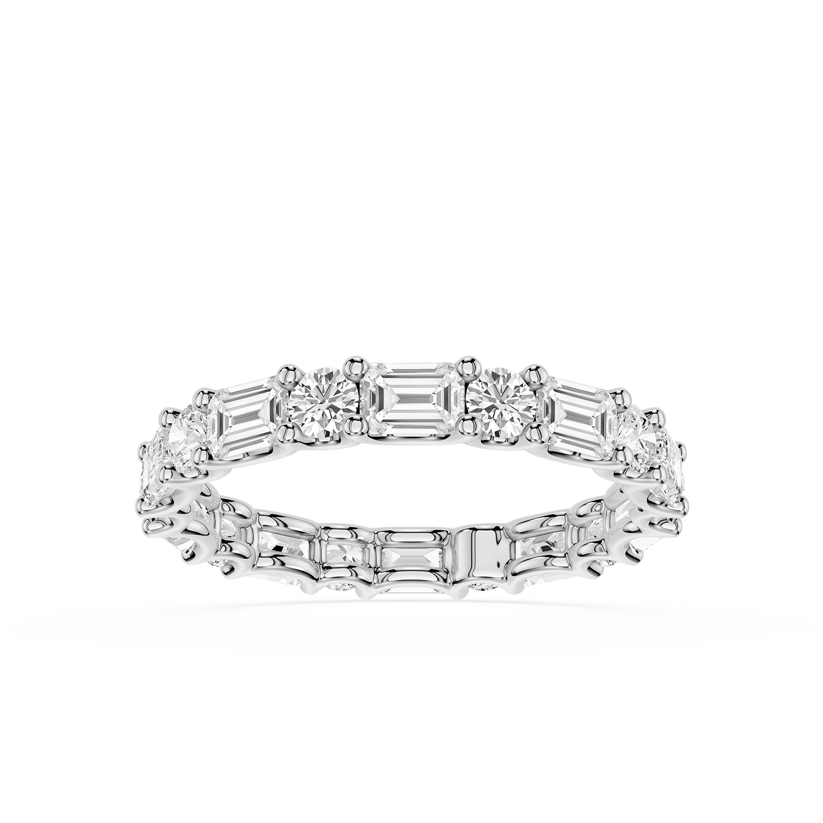 Amari Emerald and Round Lab Grown Diamond U Prong Set Eternity Band