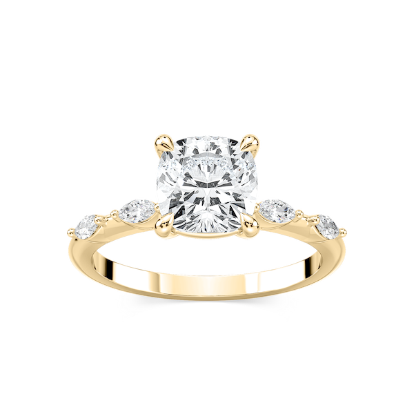 Amelie Cushion Lab Grown Diamond Spaced Marquise Side Stone Engagement Ring