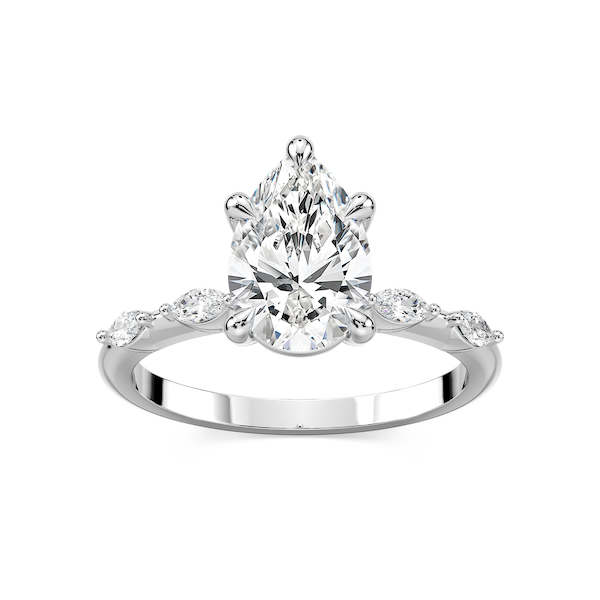 Amelie Pear Lab Grown Diamond Spaced Marquise Side Stone Engagement Ring