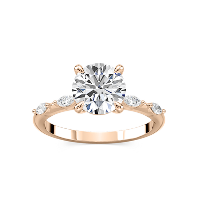 Amelie Round Lab Grown Diamond Spaced Marquise Side Stone Engagement Ring