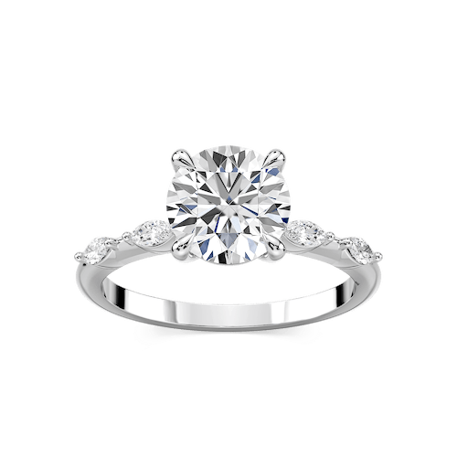 Amelie Round Lab Grown Diamond Spaced Marquise Side Stone Engagement Ring