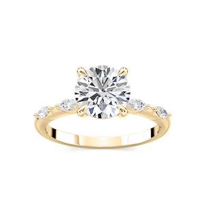Amelie Round Lab Grown Diamond Spaced Marquise Side Stone Engagement Ring