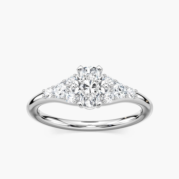 Amira Oval Lab Grown Diamond Six Prong Side Stone Engagement Ring