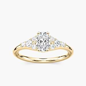 Amira Oval Lab Grown Diamond Six Prong Side Stone Engagement Ring