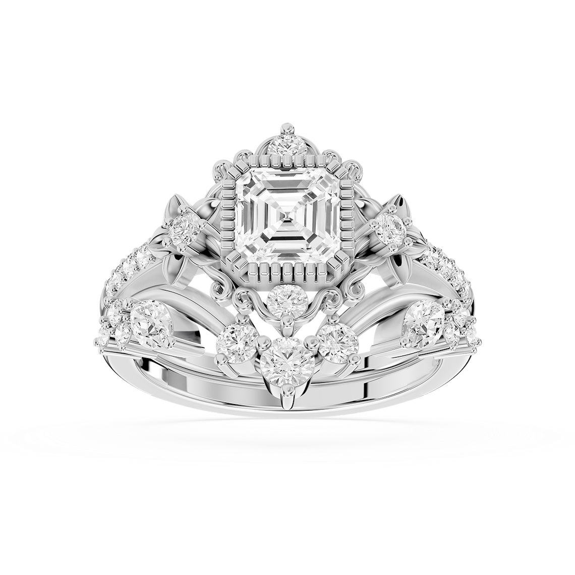Analeah 1 ⅝ ctw Asscher Lab Grown Diamond Vintage Filigree Halo Bridal Set