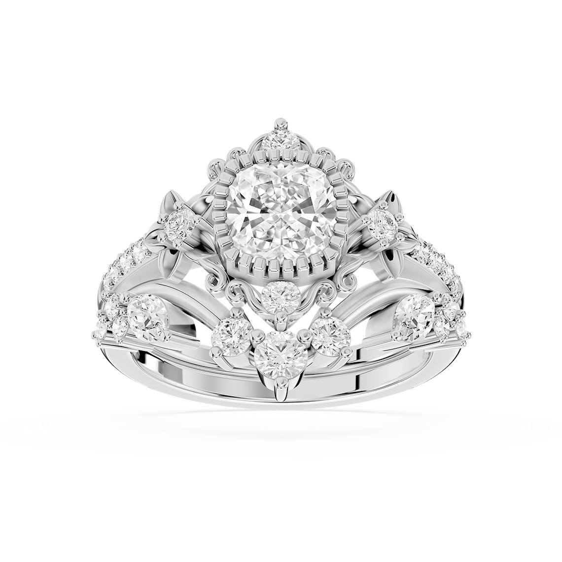 Analeah 1 ⅝ ctw Cushion Lab Grown Diamond Vintage Filigree Halo Bridal Set