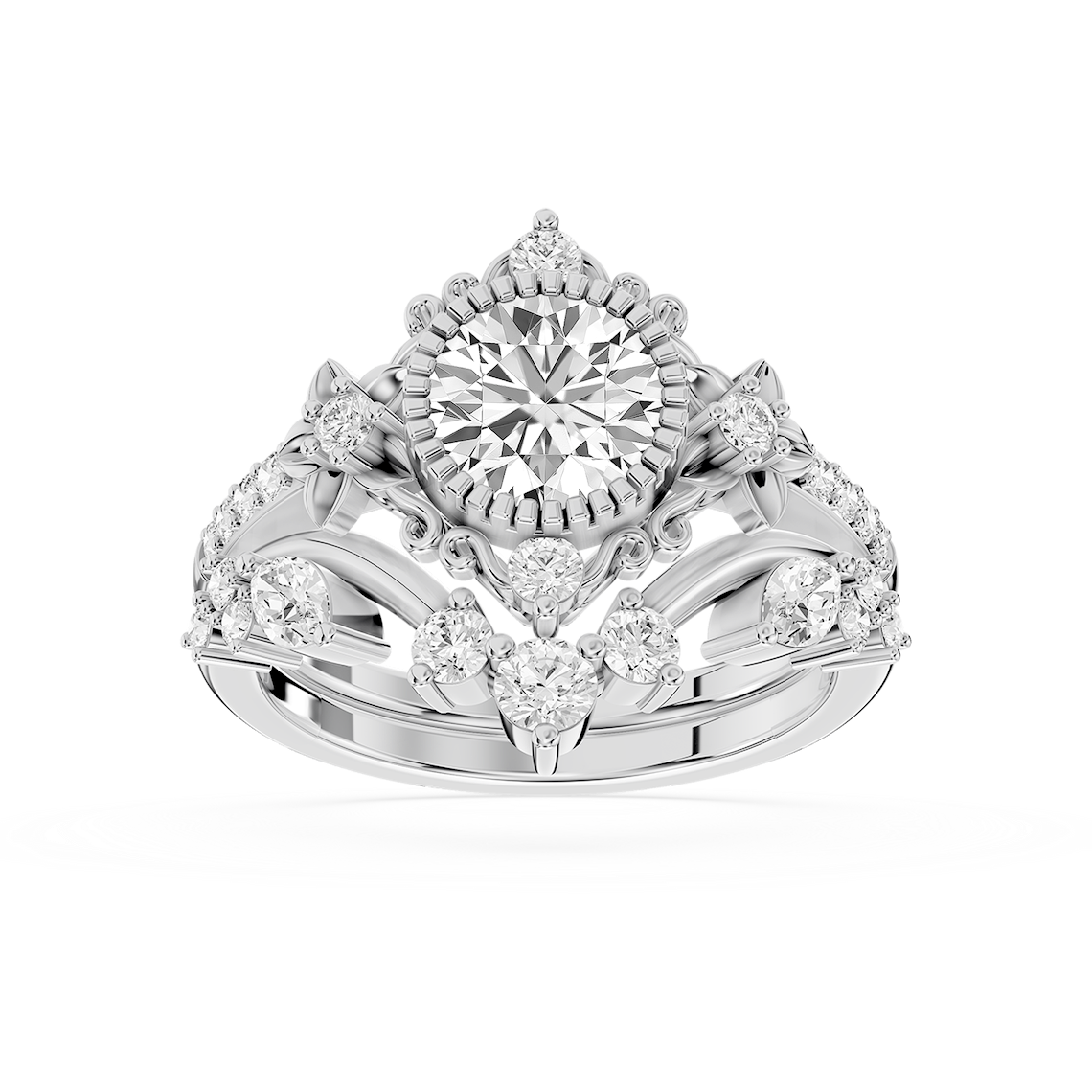 Analeah 1 ⅝ ctw Round Lab Grown Diamond Vintage Filigree Halo Bridal Set