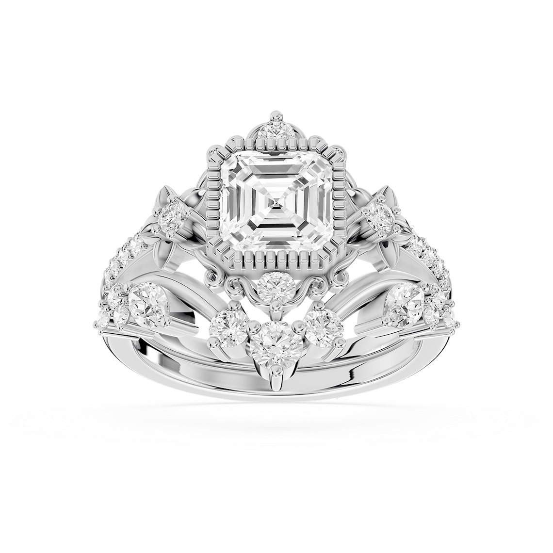 Analeah 2 ctw Asscher Lab Grown Diamond Vintage Filigree Halo Bridal Set