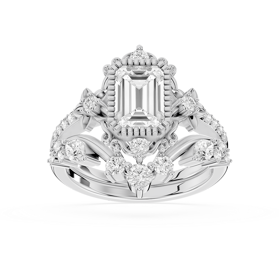 Analeah 2 ctw Emerald Lab Grown Diamond Vintage Filigree Halo Bridal Set