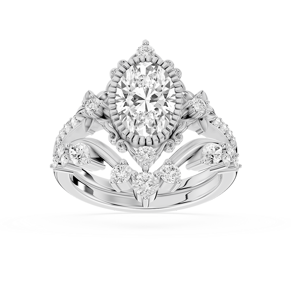 Analeah 2 ctw Oval Lab Grown Diamond Vintage Filigree Halo Bridal Set