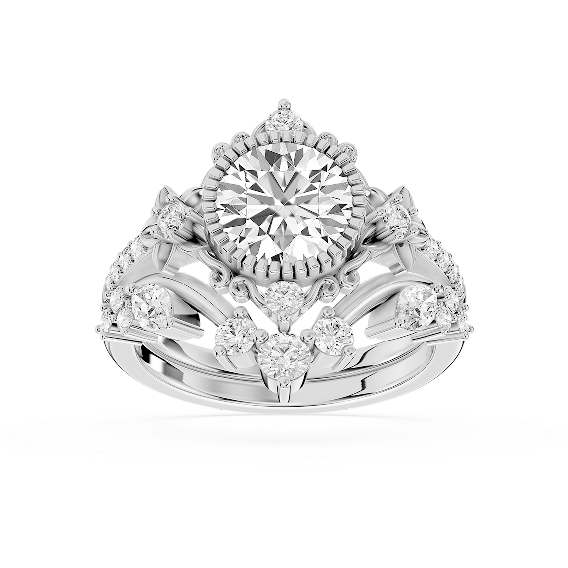 Analeah 2 ctw Round Lab Grown Diamond Vintage Filigree Halo Bridal Set