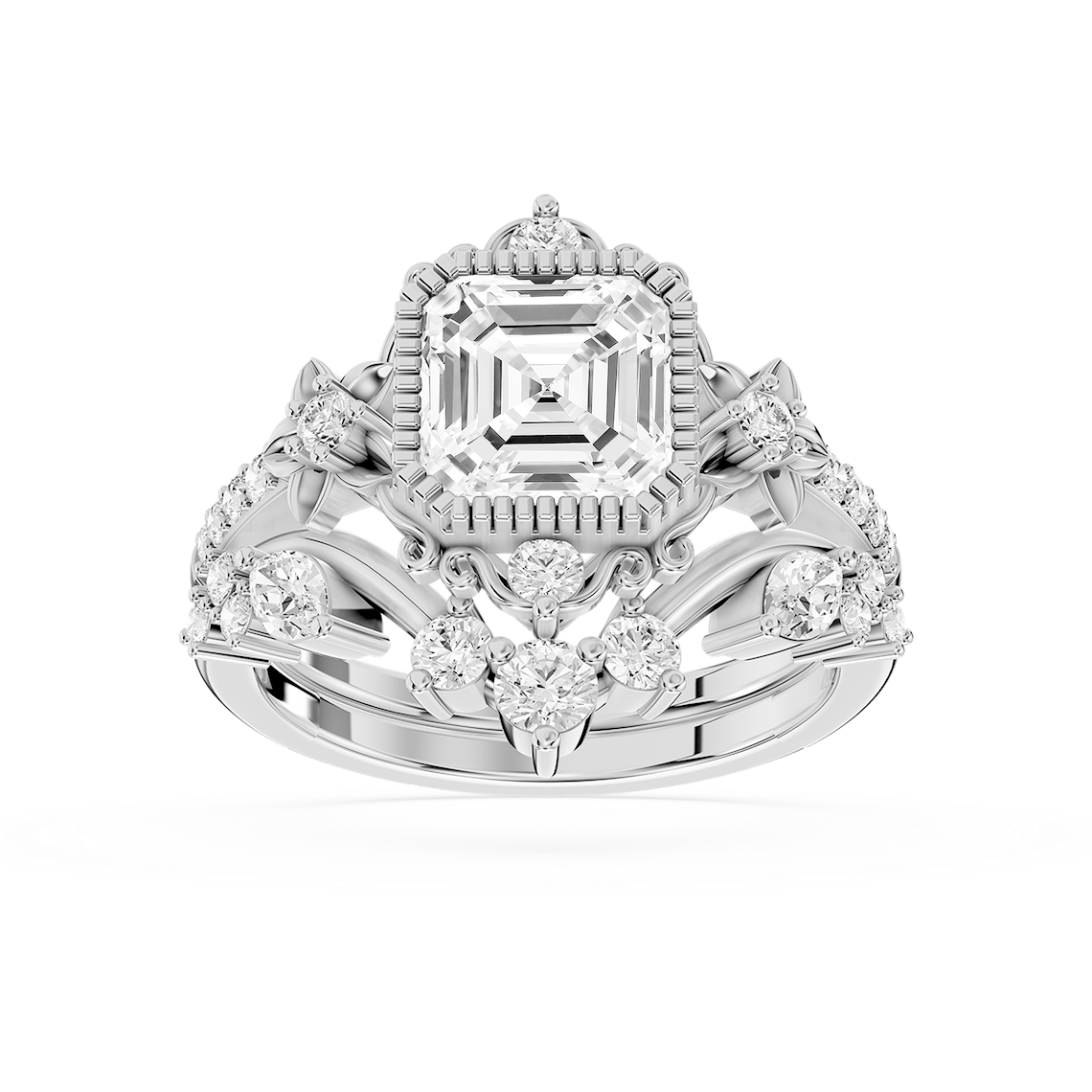 Analeah 2 ⅝ ctw Asscher Lab Grown Diamond Vintage Filigree Halo Bridal Set