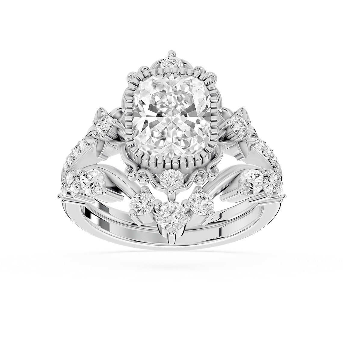 Analeah 2 ⅝ ctw Elongated Cushion Lab Grown Diamond Vintage Filigree Halo Bridal Set