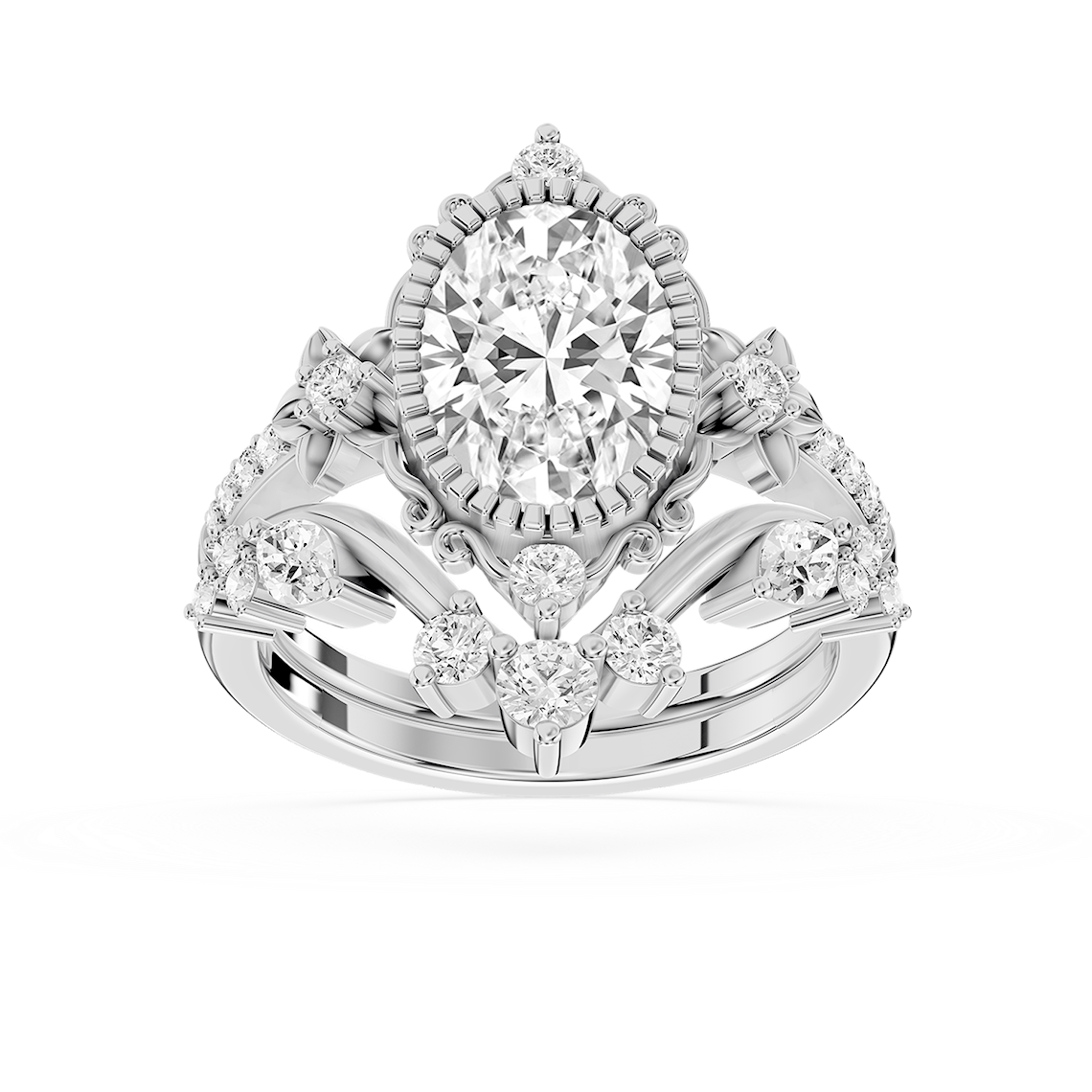 Analeah 2 ⅝ ctw Oval Lab Grown Diamond Vintage Filigree Halo Bridal Set