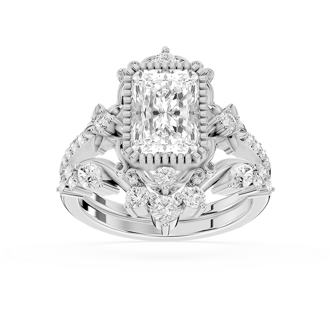 Analeah 2 ⅝ ctw Radiant Lab Grown Diamond Vintage Filigree Halo Bridal Set