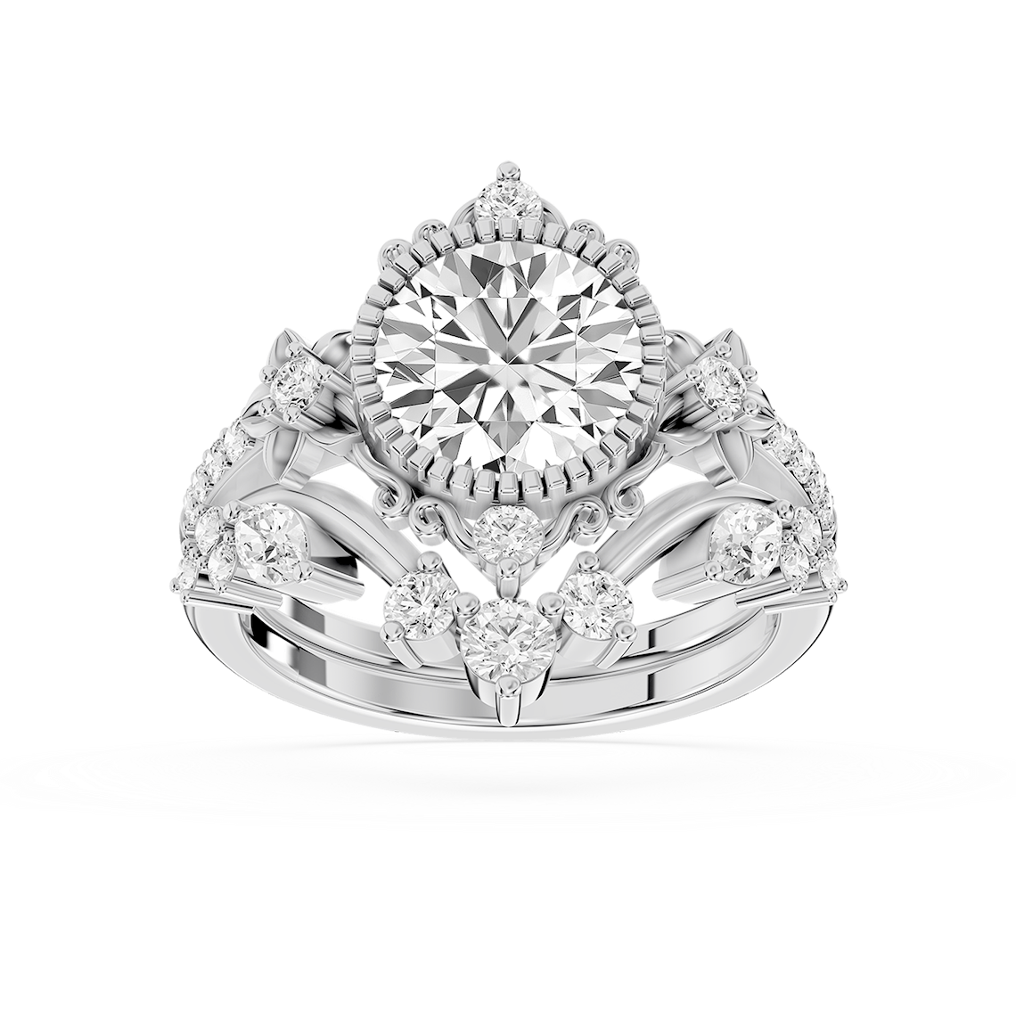Analeah 2 ⅝ ctw Round Lab Grown Diamond Vintage Filigree Halo Bridal Set