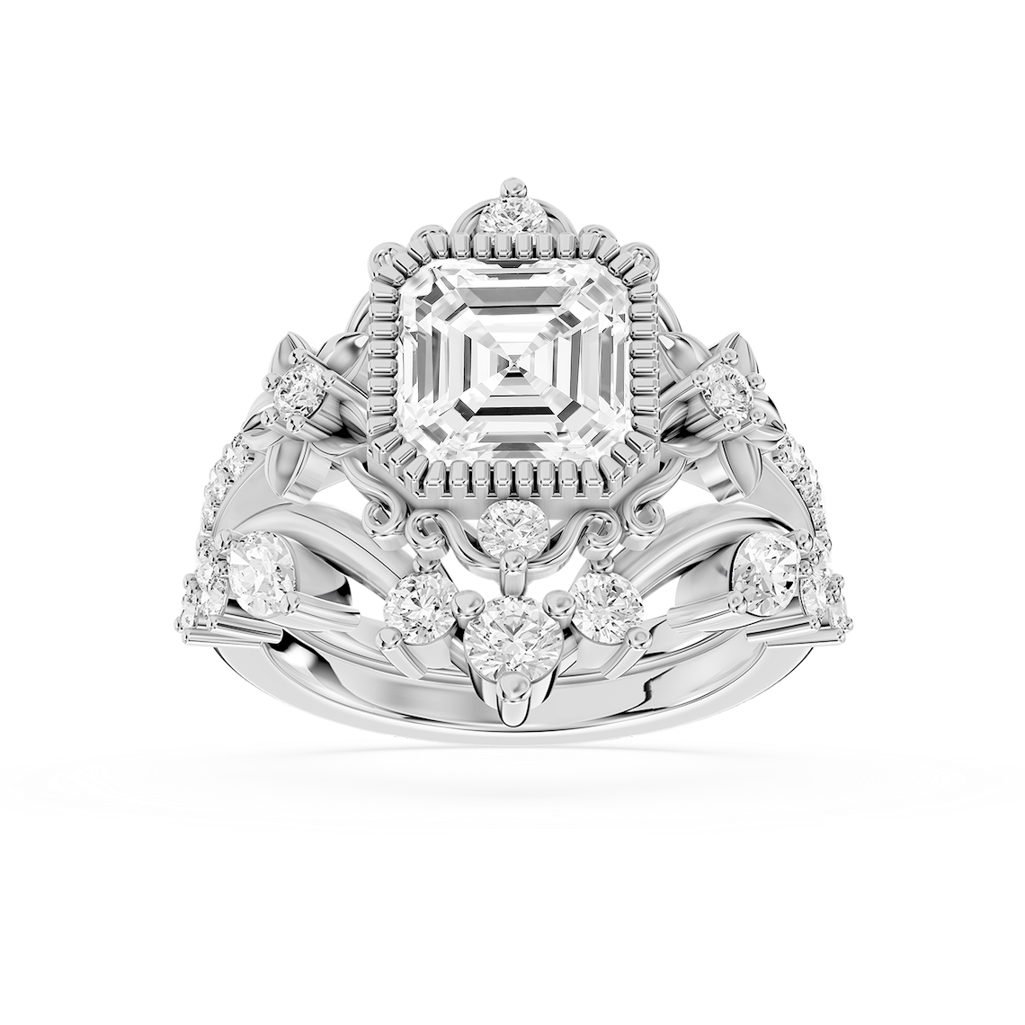 Analeah 3 ⅓ ctw Asscher Lab Grown Diamond Vintage Filigree Halo Bridal Set