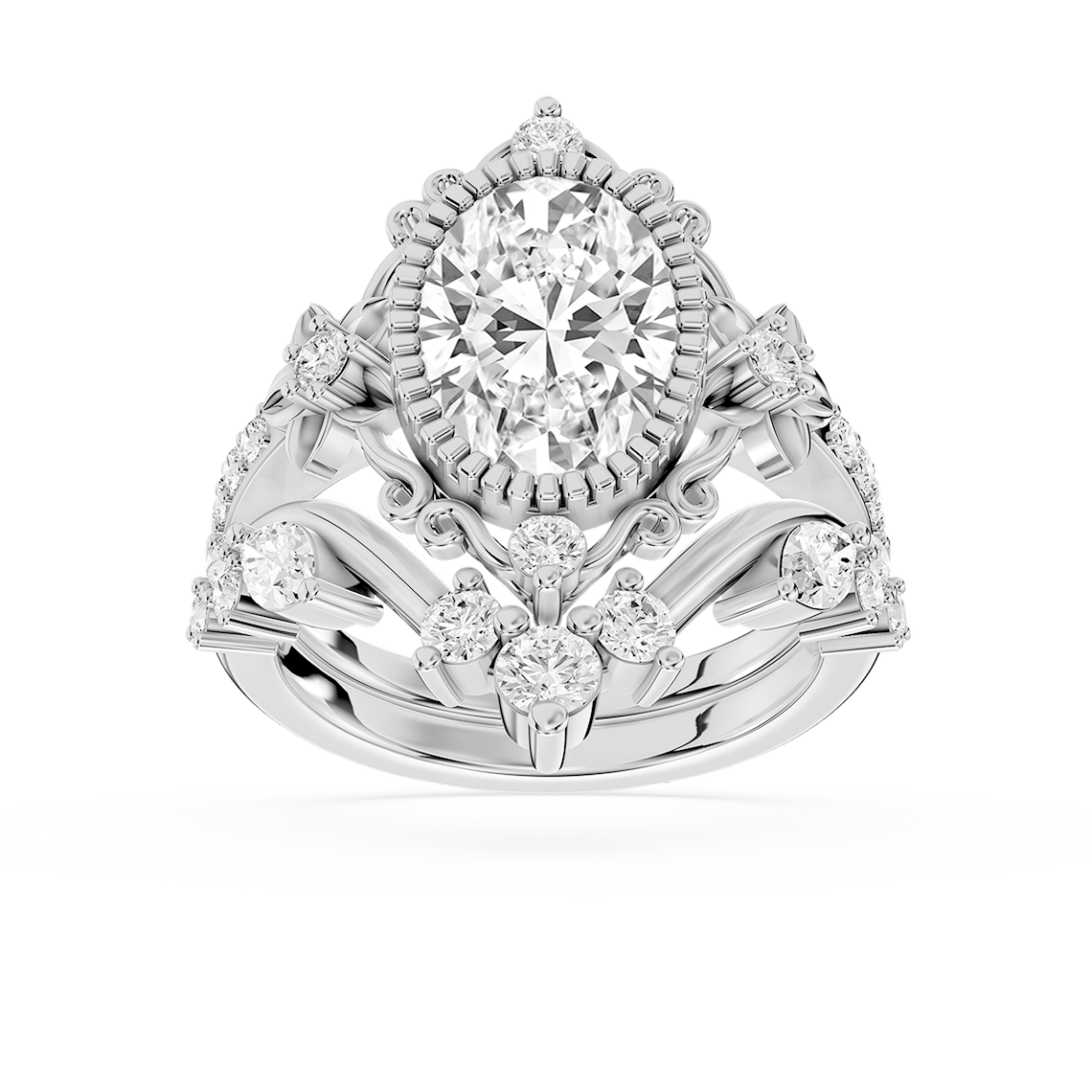 Analeah 3 ⅓ ctw Oval Lab Grown Diamond Vintage Filigree Halo Bridal Set