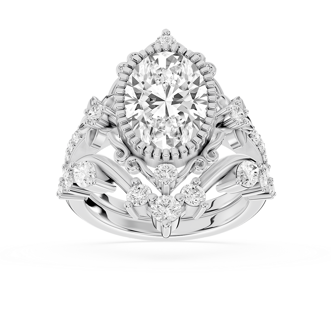 Analeah 3 ⅞ ctw Oval Lab Grown Diamond Vintage Filigree Halo Bridal Set