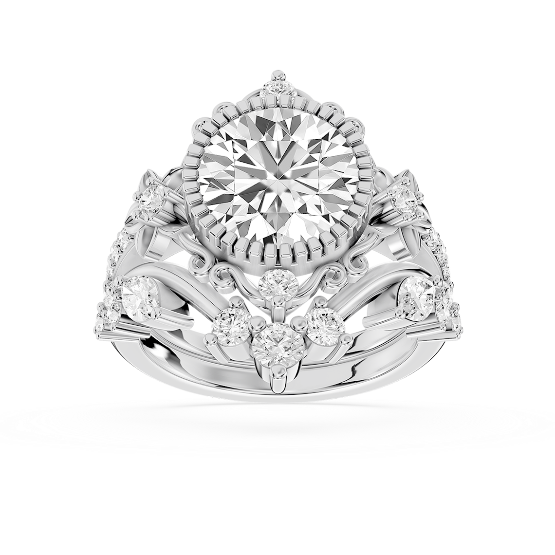 Analeah 3 ⅞ ctw Round Lab Grown Diamond Vintage Filigree Halo Bridal Set