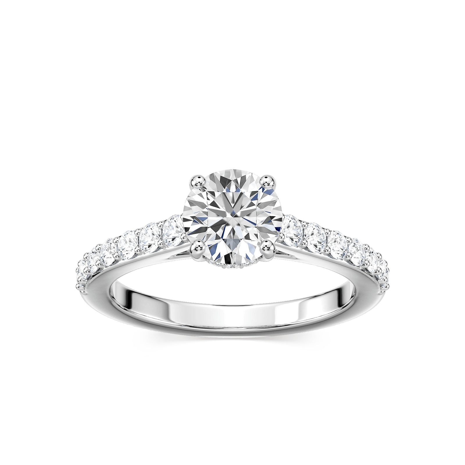 Angel Lab Grown Diamond Shared Prong Hidden Halo Engagement Ring
