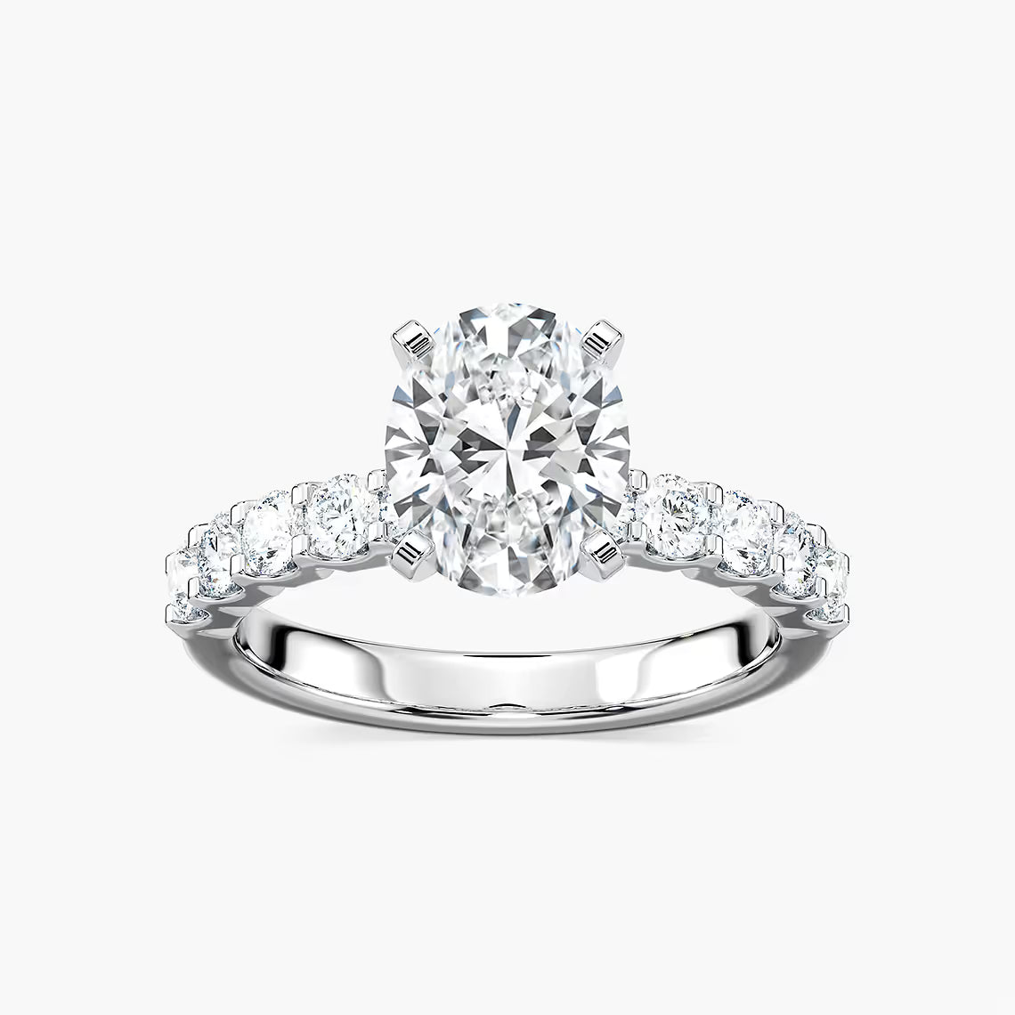 Anna 3 ¼ ctw Oval Lab Grown Diamond Shared Prong Side Stone Engagement Ring