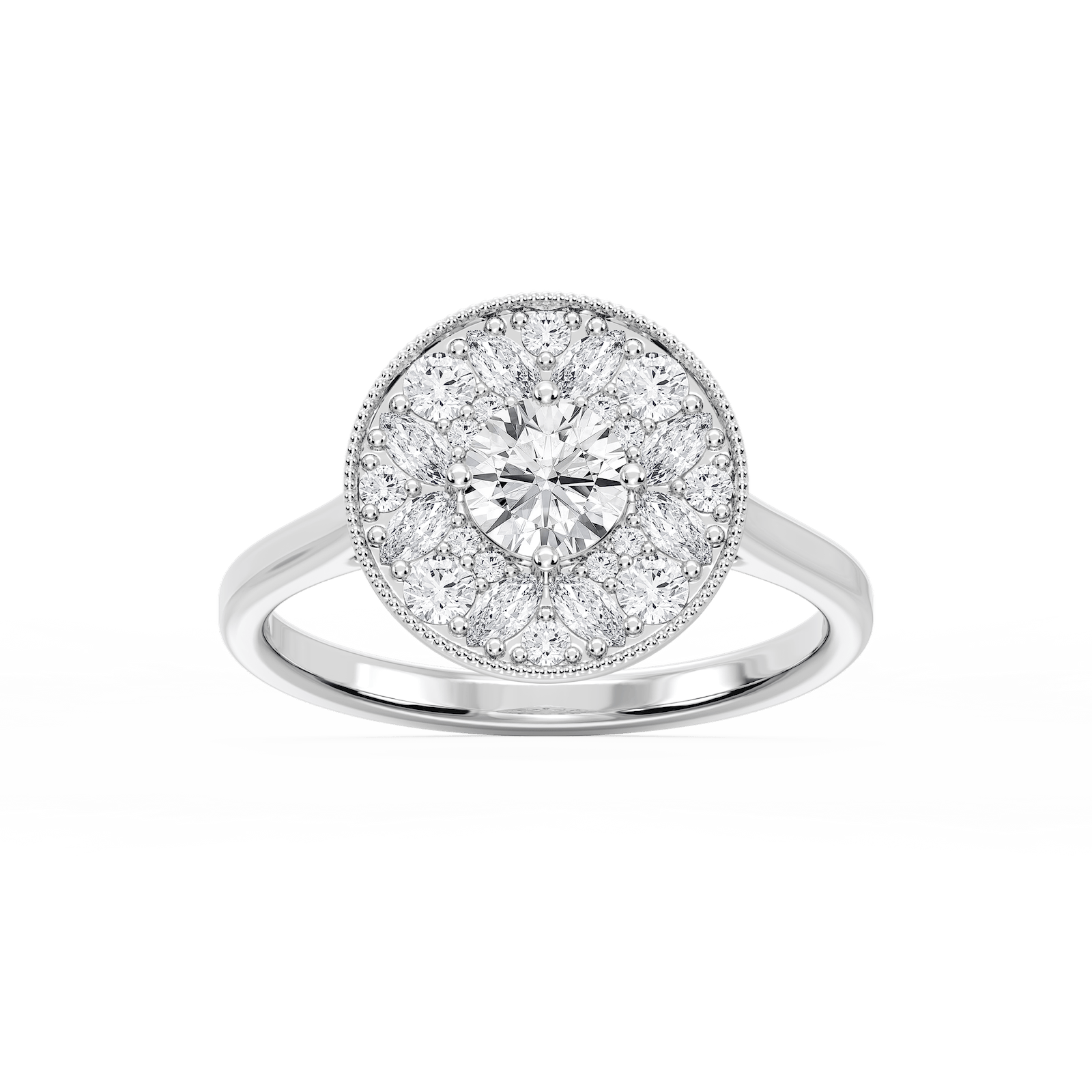 Annika 1 ctw Round and Marquise Lab Grown Diamond Multi Shape Halo Vintage Promise Ring