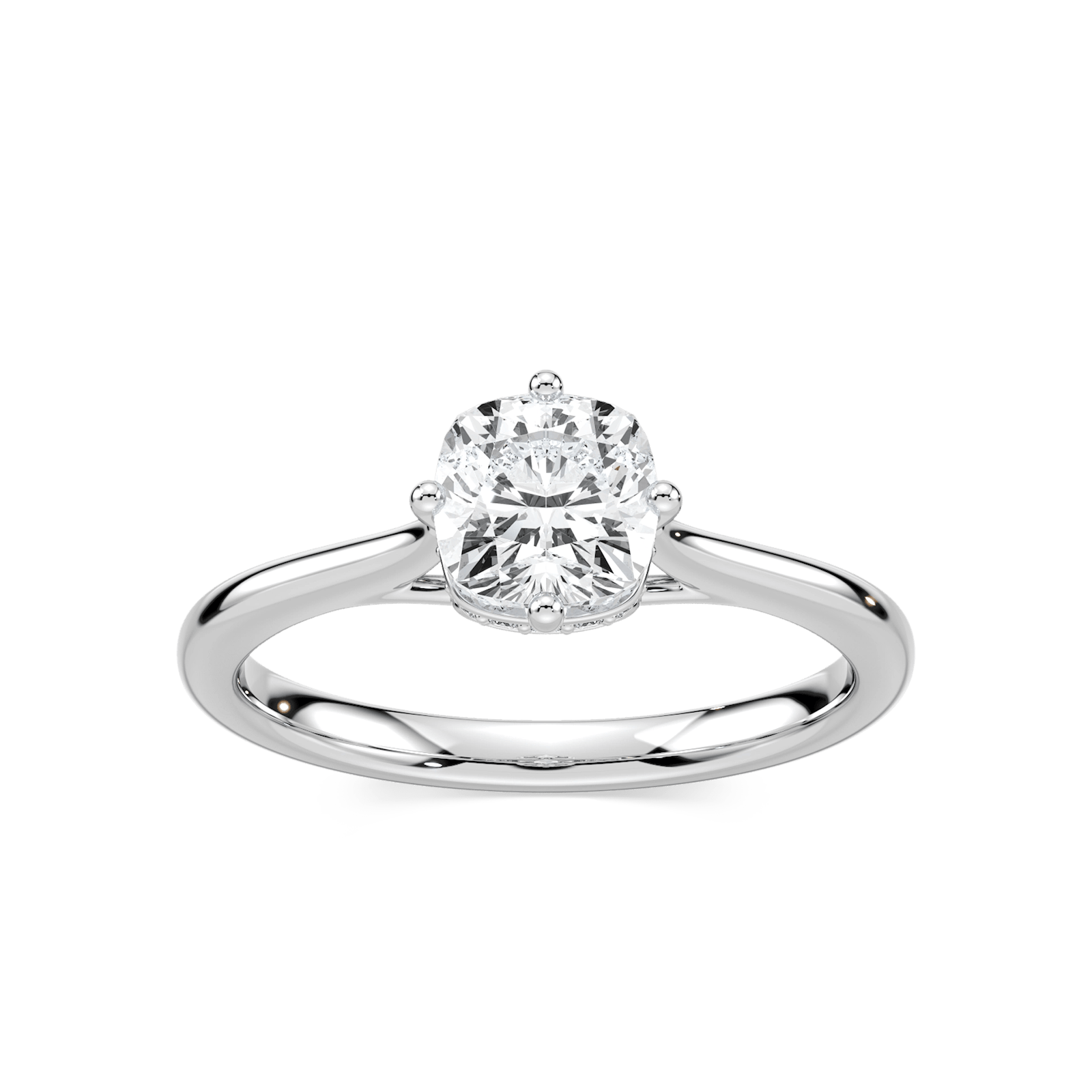 Ariel Cushion Lab Grown Diamond Eight Prong Royal Crown Hidden Halo Engagement Ring
