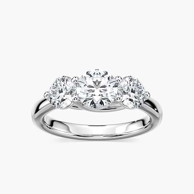Alexis Round Lab Grown Diamond Trellis Three Stone Engagement Ring
