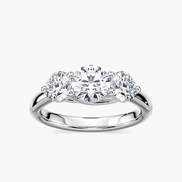 Alexis Round Lab Grown Diamond Trellis Three Stone Engagement Ring