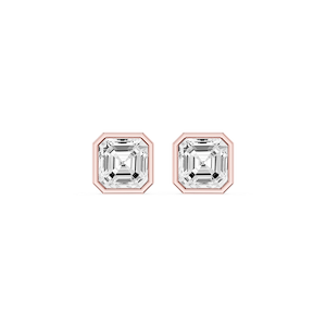 Asscher Lab Grown Diamond Bezel Set Certified Stud Earrings