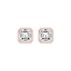 Asscher Lab Grown Diamond Bezel Set Certified Stud Earrings