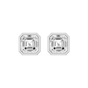 Asscher Lab Grown Diamond Bezel Set Certified Stud Earrings