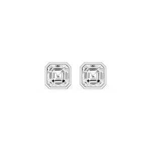 Asscher Lab Grown Diamond Bezel Set Certified Stud Earrings