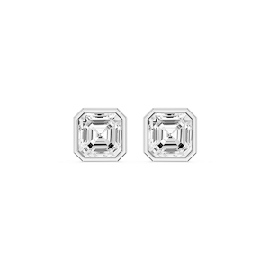 Asscher Lab Grown Diamond Bezel Set Certified Stud Earrings