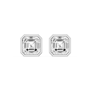 Asscher Lab Grown Diamond Bezel Set Certified Stud Earrings
