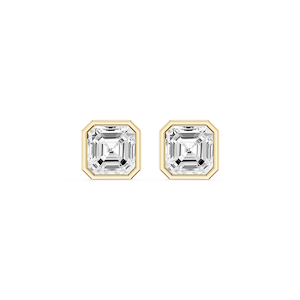 Asscher Lab Grown Diamond Bezel Set Certified Stud Earrings