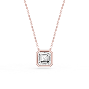 Asscher Lab Grown Diamond Bezel Solitaire Slide Pendant - 16 to 18 Inches
