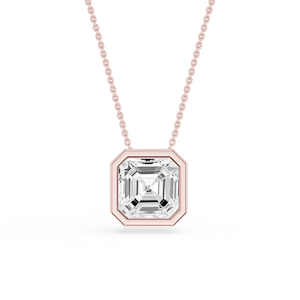 Asscher Lab Grown Diamond Bezel Solitaire Slide Pendant - 16 to 18 Inches