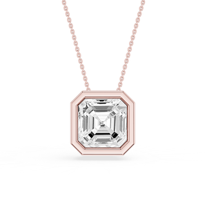 Asscher Lab Grown Diamond Bezel Solitaire Slide Pendant - 16 to 18 Inches