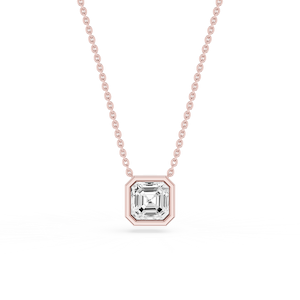 Asscher Lab Grown Diamond Bezel Solitaire Slide Pendant - 16 to 18 Inches