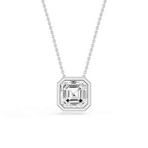 Asscher Lab Grown Diamond Bezel Solitaire Slide Pendant - 16 to 18 Inches