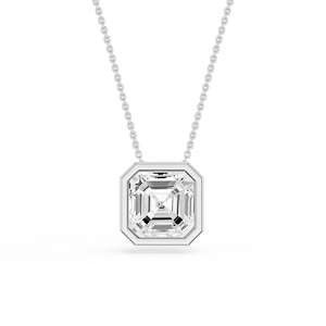 Asscher Lab Grown Diamond Bezel Solitaire Slide Pendant - 16 to 18 Inches