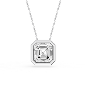 Asscher Lab Grown Diamond Bezel Solitaire Slide Pendant - 16 to 18 Inches