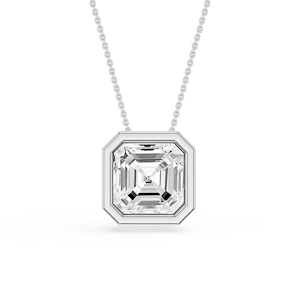 Asscher Lab Grown Diamond Bezel Solitaire Slide Pendant - 16 to 18 Inches