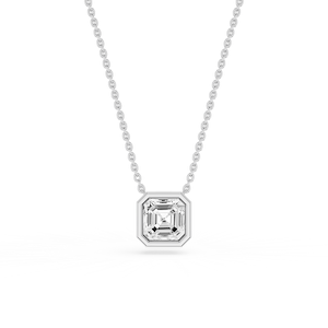 Asscher Lab Grown Diamond Bezel Solitaire Slide Pendant - 16 to 18 Inches