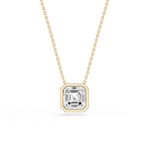 Asscher Lab Grown Diamond Bezel Solitaire Slide Pendant - 16 to 18 Inches