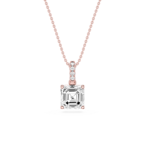 Asscher Lab Grown Diamond Hidden Halo Pendant - 16 to 18 Inches